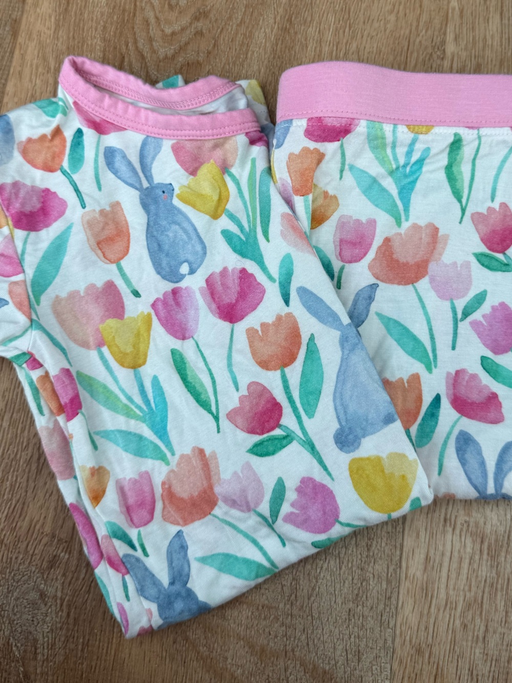 Little Sleepies Girls' Pink Floral & Bunny Cotton Pajama Set